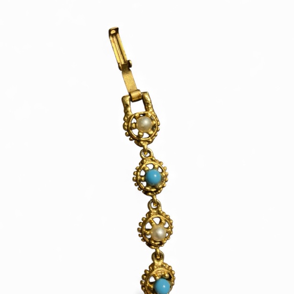 Vintage Goldette Bracelet 7” Blue Stone and Pearl Bracelet - Picture 3 of 8